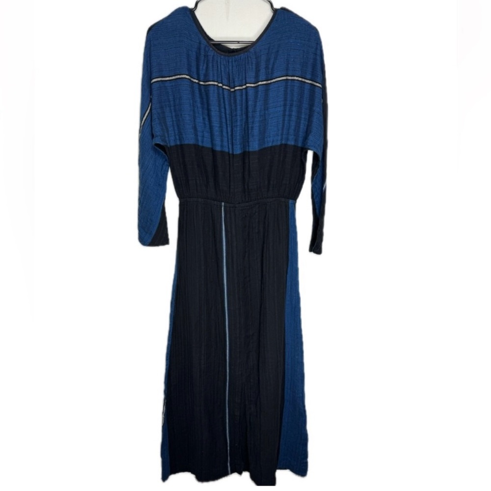 Ace & Jig Blue and Black Long Sleeve Colorblock Midi Dress